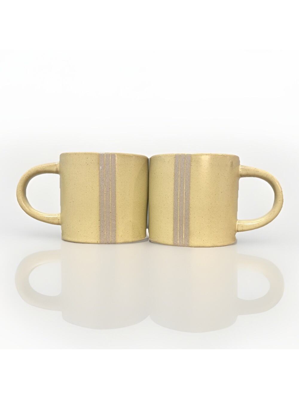 Set of 2 Hearth & Hand Magnolia Triple Stripe Coffee Tea Mug yellow EUC